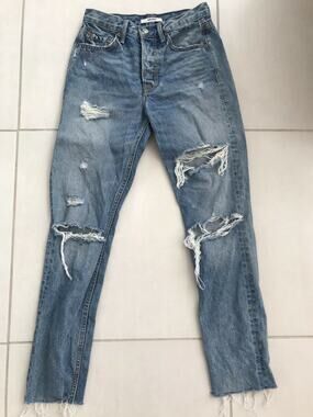 Grlfrnd Karolina High Waist Distressed Cut Off Frayed Denim Jeans